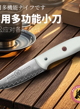 厨房家用大马士革多功能水果刀削皮手把割肉小刀高端精致白色柄