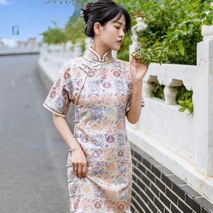 【荷韵】锦暮溪入秋上新古法全开襟手工旗袍一片式双层织锦缎旗袍