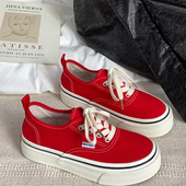 潮流百搭学生板鞋 2026新款 经典 款 时尚 复古休闲鞋 大红色厚底帆布鞋