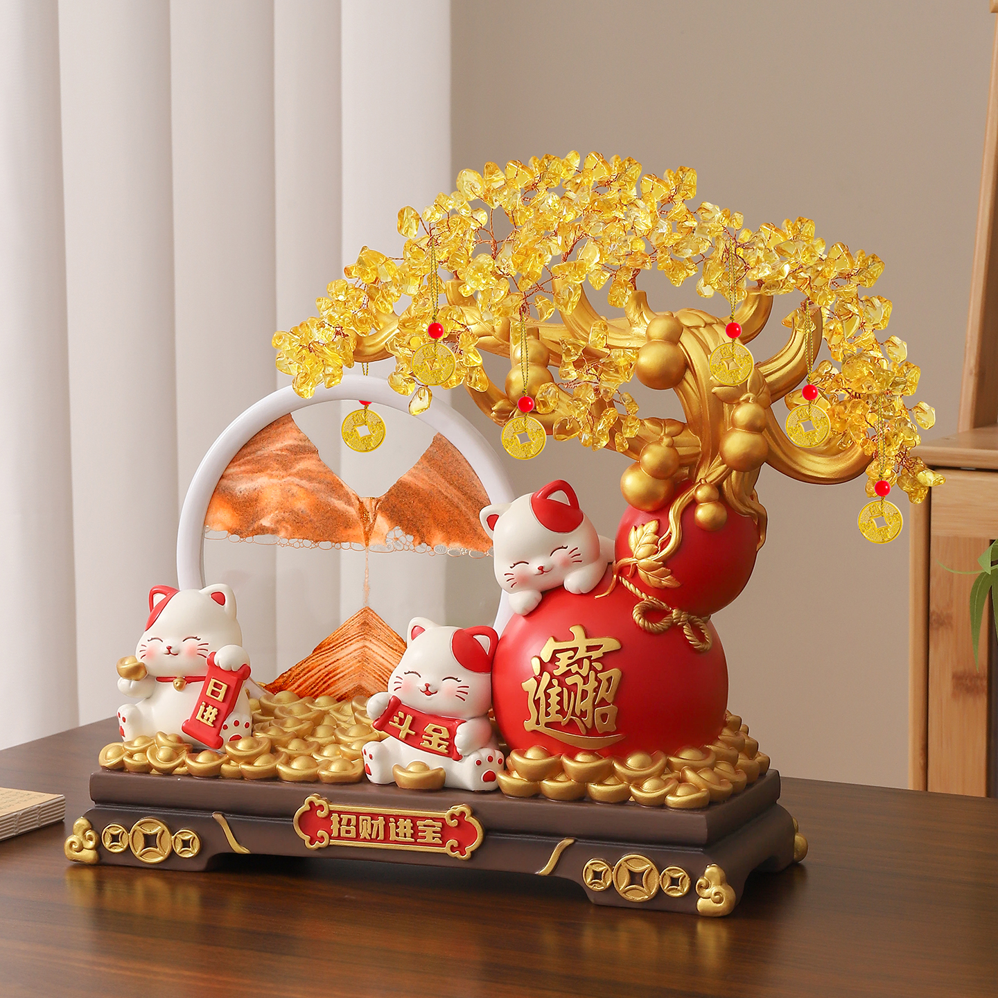 招财进宝招财猫发财树摆件