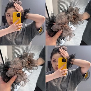 超仙欧根纱大肠发圈女2025新款 百搭头饰 百搭简约高级感丸子头时尚