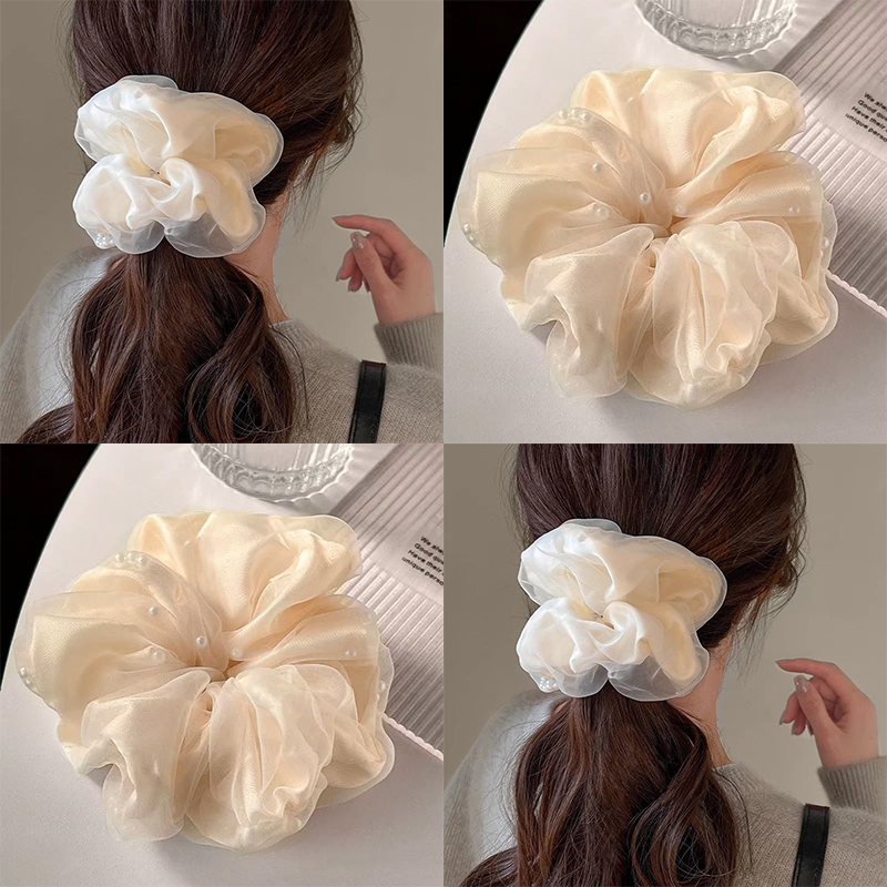 大号网纱珍珠大肠发圈女2025新款高级感扎马尾发绳头花慵懒风发饰