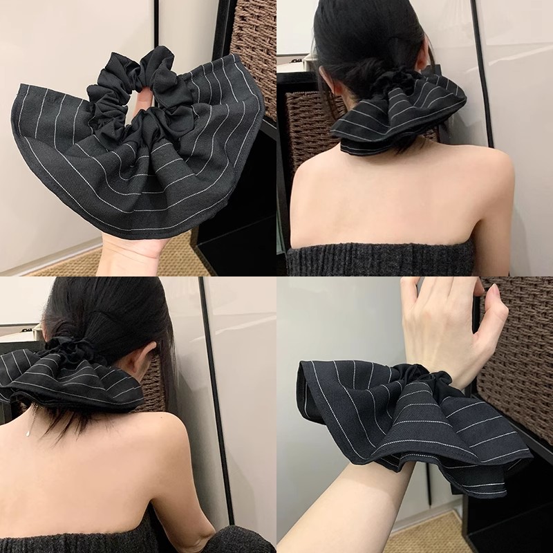 韩版超大号条纹裙摆大肠发圈女2025新款半圆扎头绳橡皮筋发饰头花