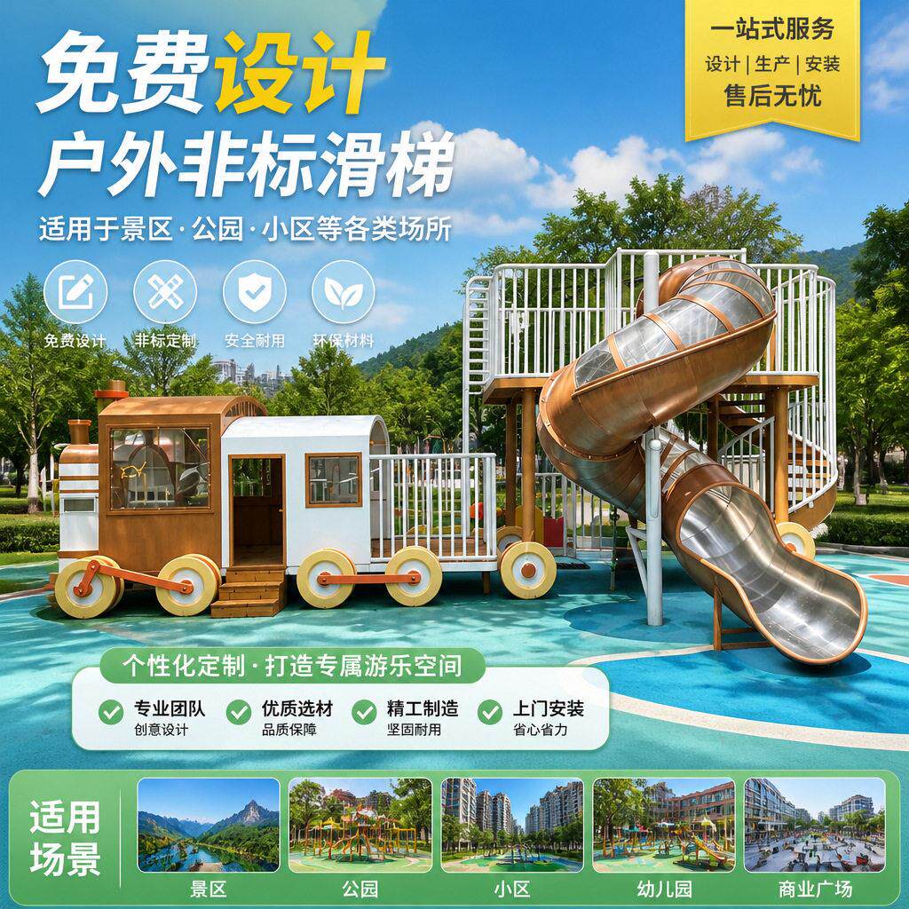 大型不锈钢滑梯景区小区游乐设施户外儿童无动力玩具游乐场设备