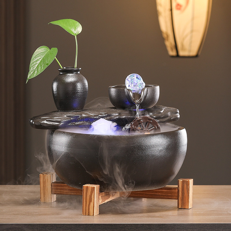 新中式陶瓷流水循环水鱼缸摆件客厅招财玄关办公室桌面风水轮礼品,家居饰品,流水摆件,淘宝优惠券,粉丝福利购,淘宝优惠卷