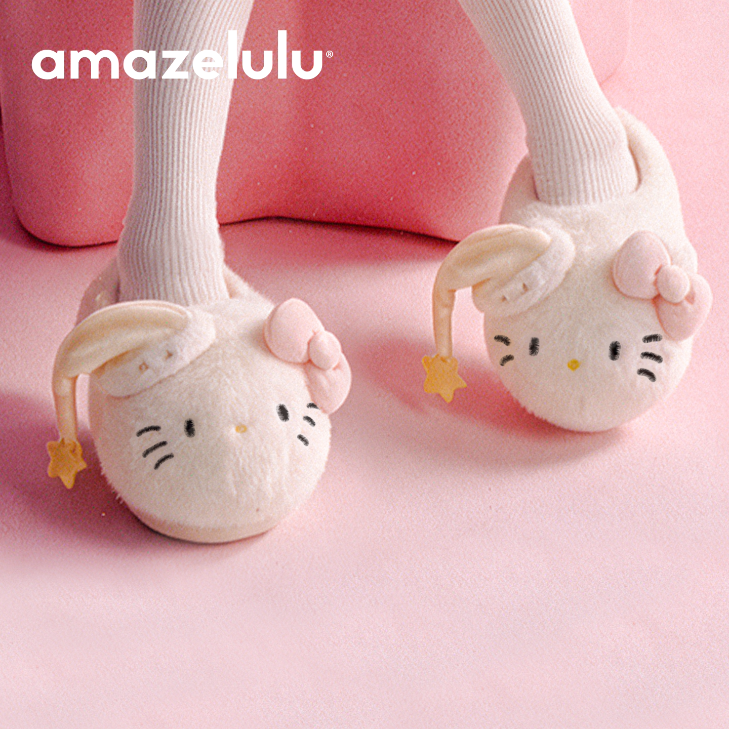 amazelulu棉拖鞋女款冬家居室内正版hellokitty保暖毛绒可爱拖鞋