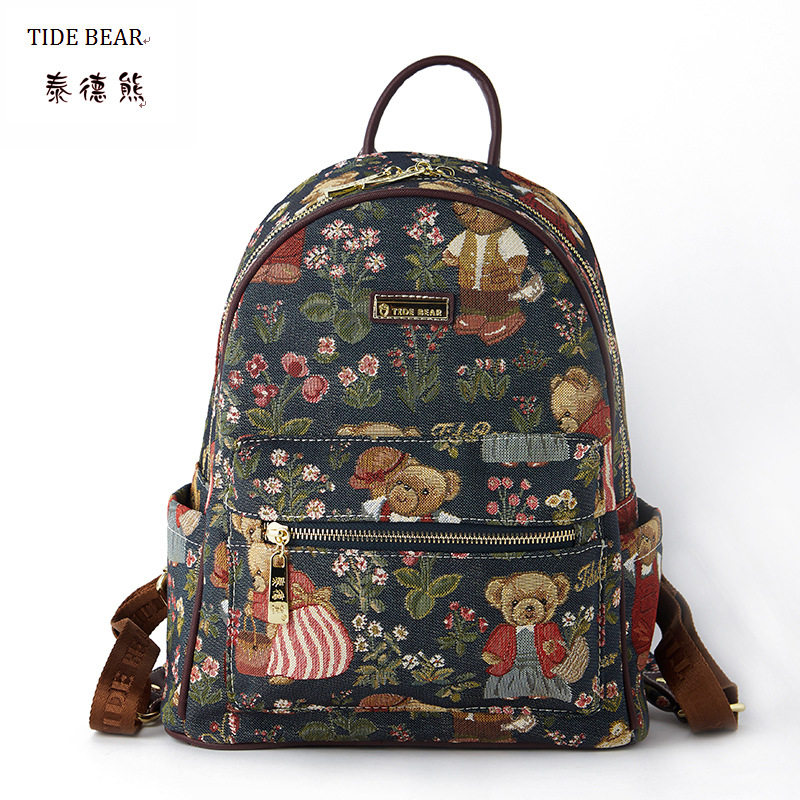 泰德熊新款帆布双肩包女小熊包大