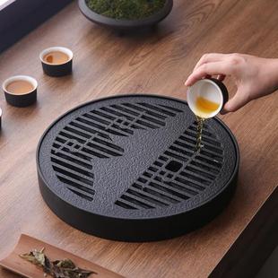 轻奢高档办公室储水式 圆形茶盘家用新款 干泡茶台沥水中大盛水茶托