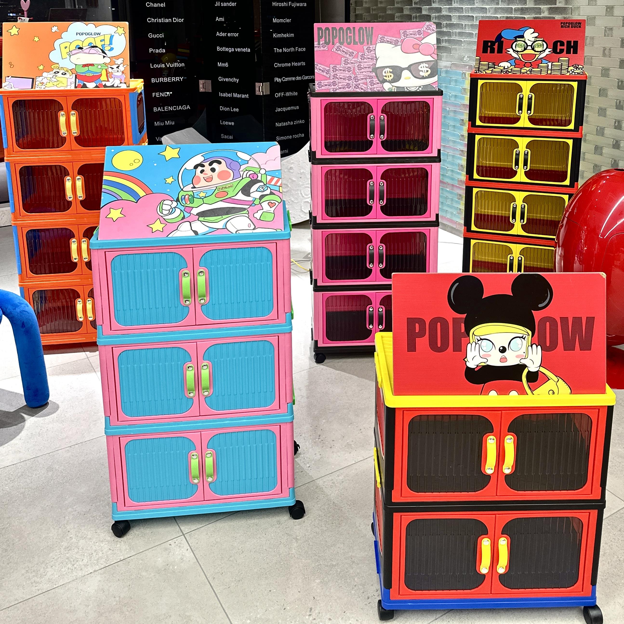 多巴胺折叠收纳柜多层双开门储物柜免安装宝宝衣物家用防尘收纳柜