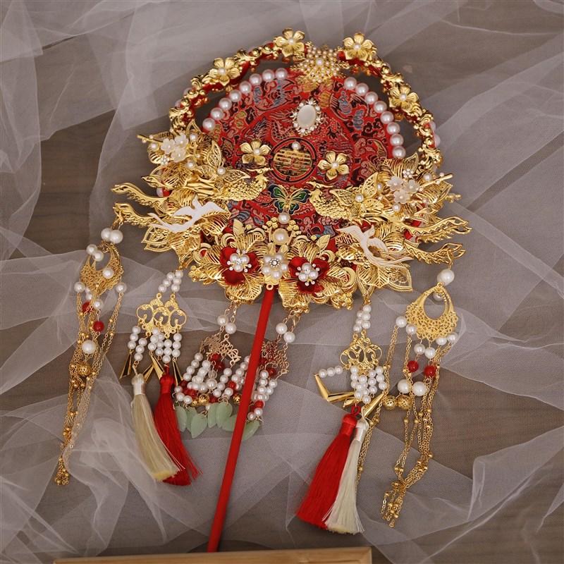 团扇新娘结婚材料包diy秀禾喜扇子婚扇手工成品婚礼高级中式双面