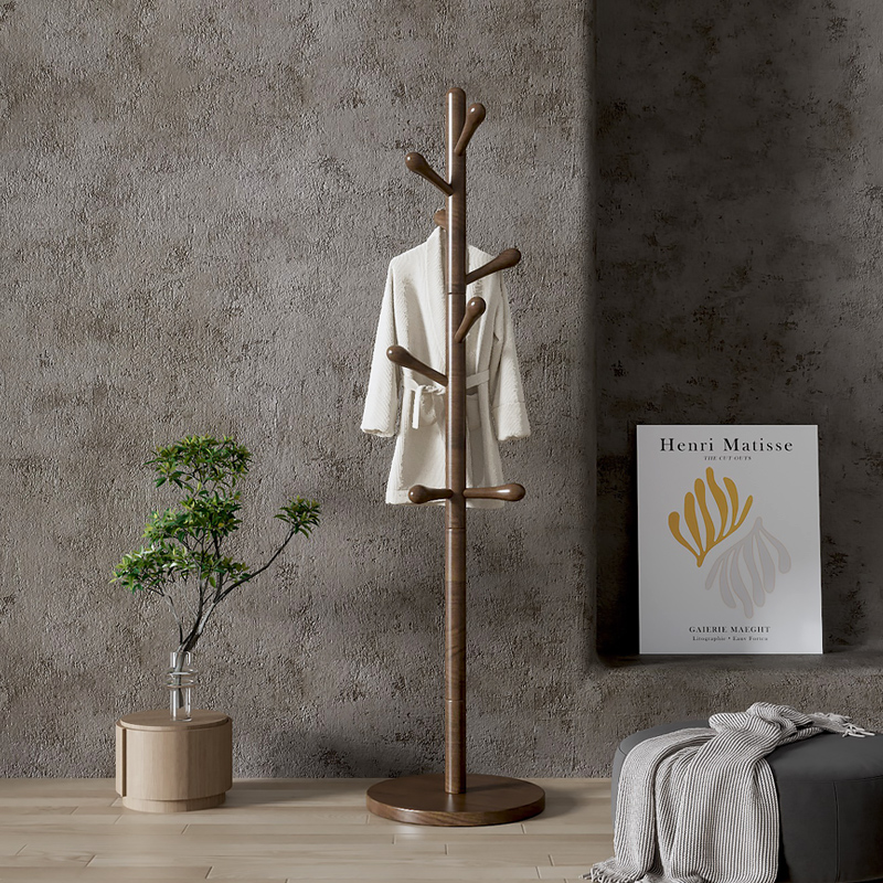 衣帽架卧室落地挂衣架实木立式衣服挂架小型不占地榉木杆式挂包架