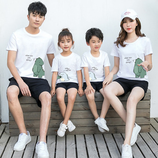 小恐龙亲子装一家三口夏装2021新款潮母子母女装洋气纯棉短袖t恤