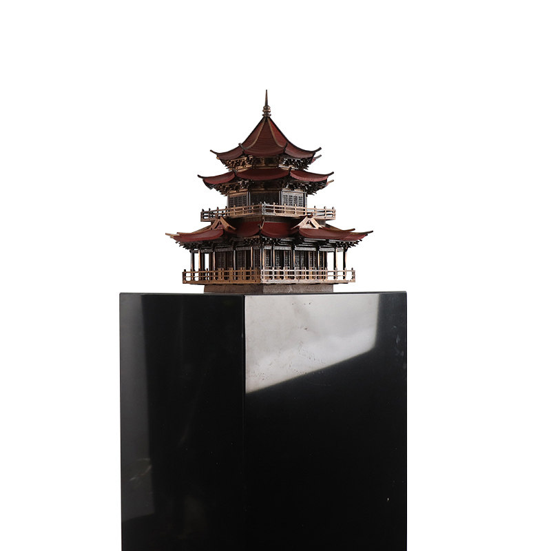 新中式古建筑八角凉亭艺术品雕塑台客厅书房办公桌软装饰品摆件