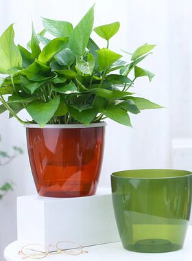懒人自动吸水花盆加厚塑料简约仿玻璃绿萝吊兰室内水培免浇水花盆