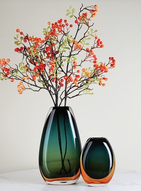 轻奢琉璃彩色花瓶摆件客厅餐桌样板间售楼处玻璃森林黄昏插花花器