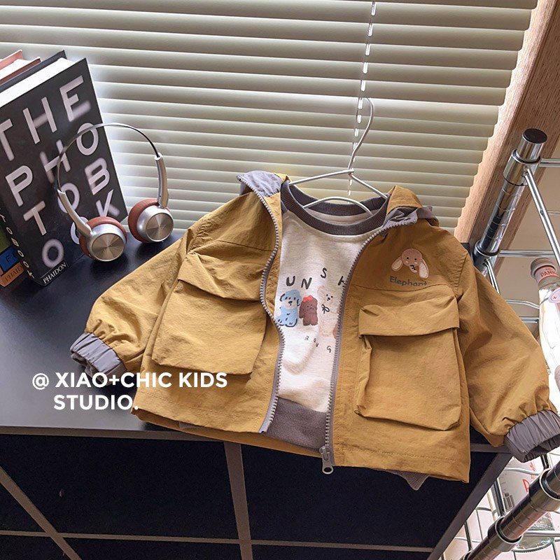 高品质~儿童秋季柔软连帽长袖拉链外套男童洋气春秋风衣宝宝上衣