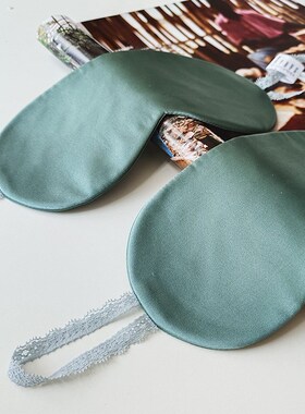 【HL沉静的黛绿色】助眠美肤轻柔不压眼简约双面素色挂耳真丝眼罩