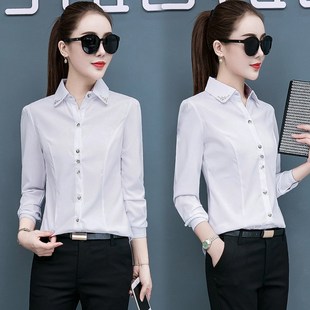 2020新款春季白衬衫女长袖拼色格子职业正装黑色工作服女工装衬衣