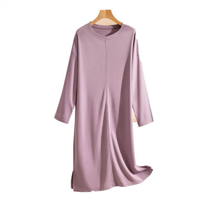 秋冬德绒中长款加绒女睡衣长袖连衣裙睡裙家居服裙子妈妈装打底裙