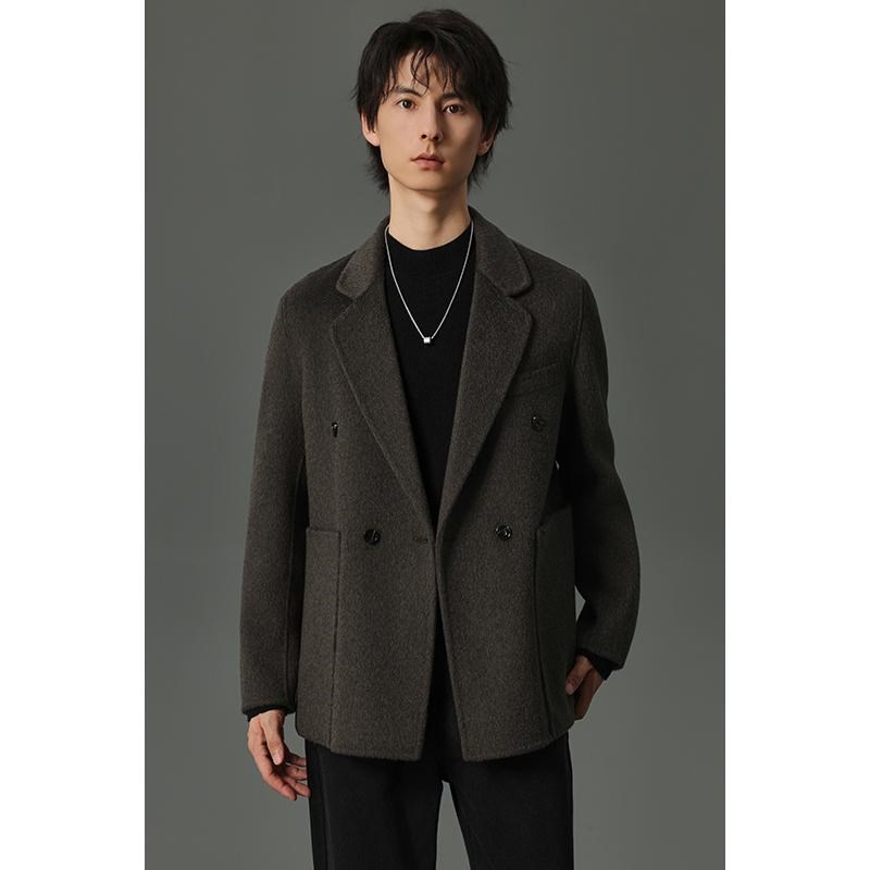 w2x2024秋冬季双排扣平驳领双面呢羊毛休闲西服男宽松小西装外套