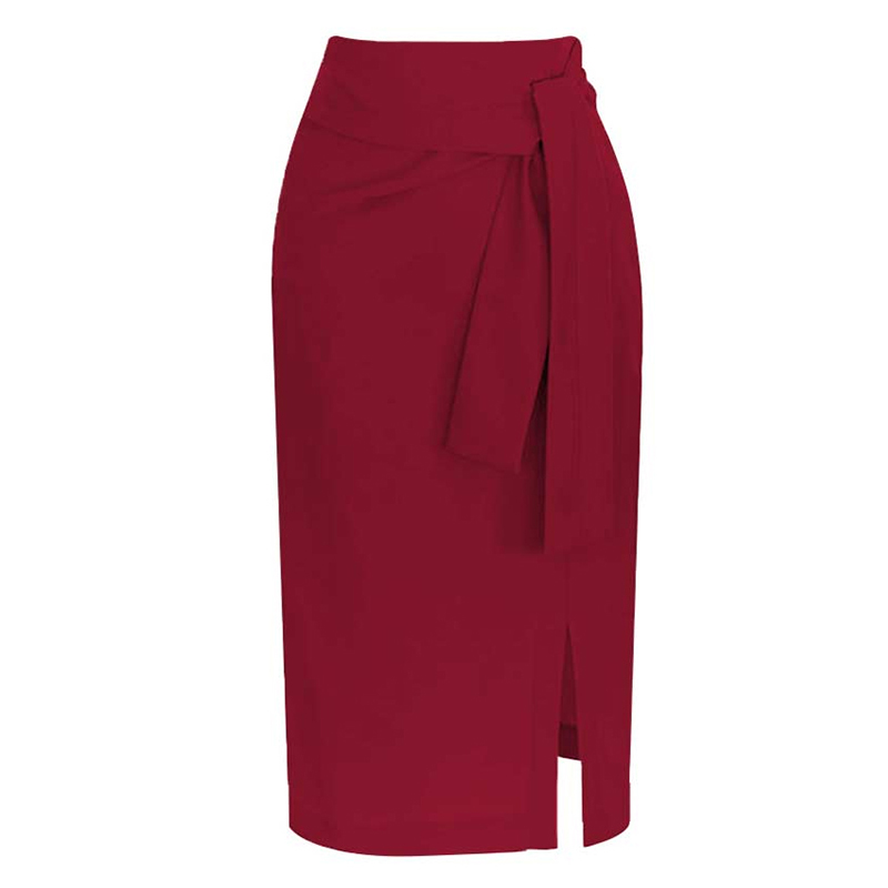 酒红半身裙包臀裙中长款夏季新款OL职业裙高腰显瘦开叉一步裙中裙