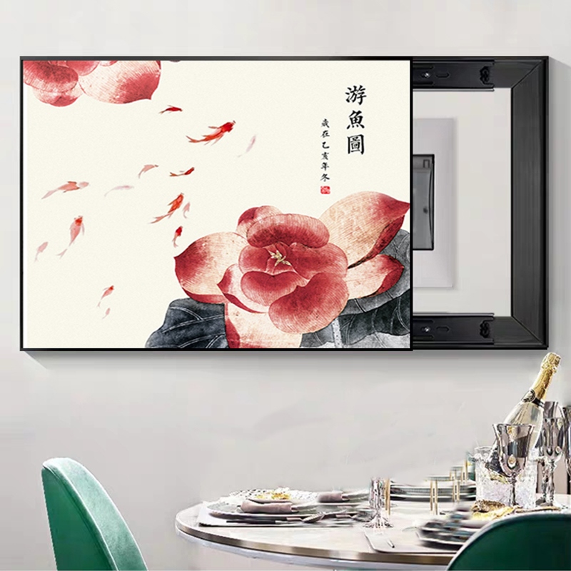 网红新中式电表箱装饰画荷花遮挡挂画晶瓷莲花配电箱电闸箱盒家里