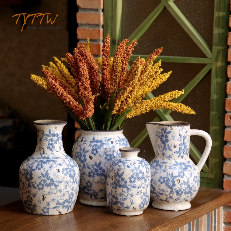 复古中式冰裂纹陶瓷青花瓷花器装饰摆件艺术水培摆件