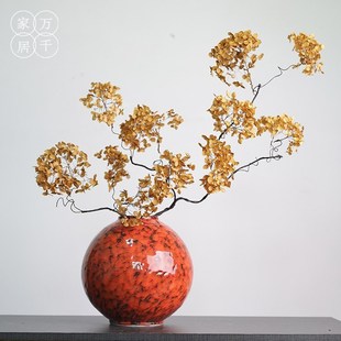 新中式陶瓷花瓶绣球干花水培两用客厅玄关民宿红色家居摆件装饰品