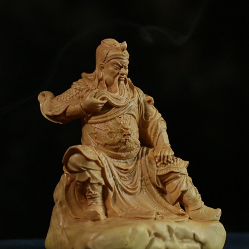 小叶黄杨木雕汽车摆件饰品实木雕刻工艺关二爷镇宅武财神关羽关公