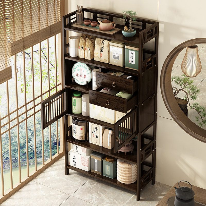 茶水柜办公室茶叶柜子博古置物架实木客厅边柜茶室茶具储物柜