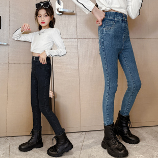 女童裤子秋冬款加绒加厚铅笔牛仔裤儿童中大童外穿春秋小脚内搭裤