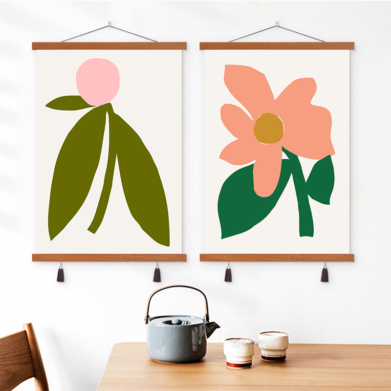 卡通植物花卉儿童房装饰画卧室房间艺术挂画布艺免打孔挂布背景布图片