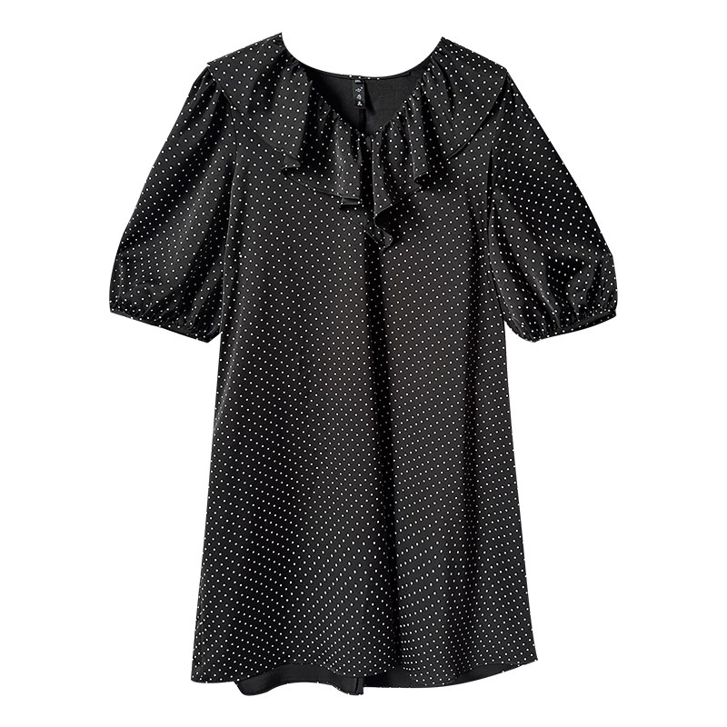 凉感缎面波点娃娃裙夏季新款200斤大码胖mm宽松显瘦遮肚子连衣裙