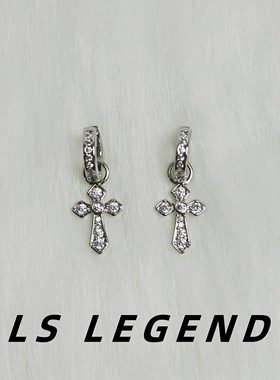 十字架锆石镶钻耳坠十字钛合金耳钉男女钛钢时尚潮流个性小众耳饰