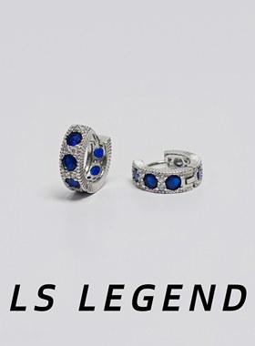 LS蓝色锆石耳环钻石简约男女个性日韩中性耳扣镶钻潮流防过敏时尚
