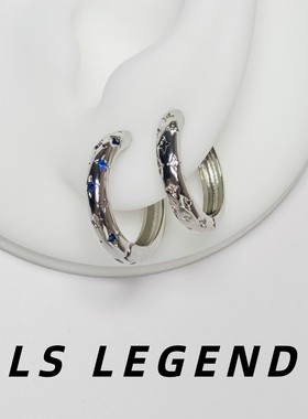 LS四芒星镶钻耳扣银针高级感耳环中性锆石蓝色独特小众男女冷淡风