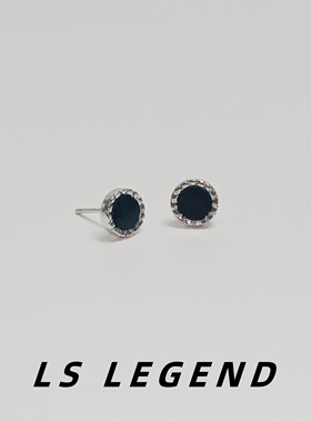 黑玛瑙耳钉中性925纯银针防过敏圆形男款复古小众女个性美式帅气