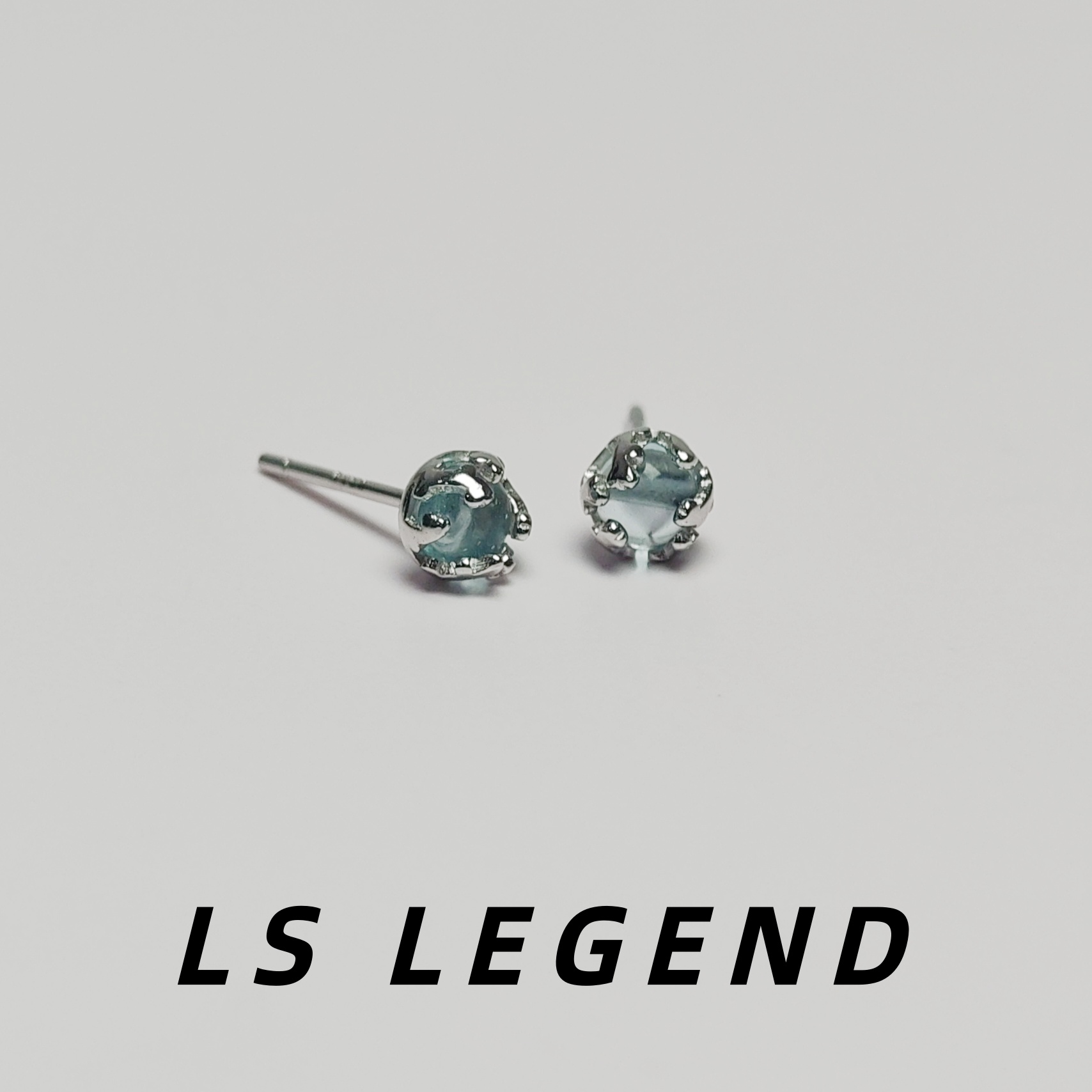 蓝色水晶S925纯银简约中性款耳钉