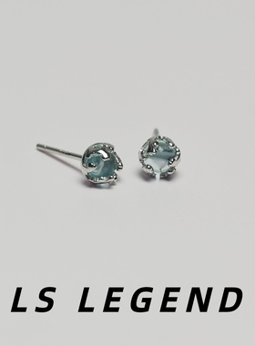 蓝色水晶s925纯银耳钉简约男女锆石小巧独特小清新防过敏睡觉可戴