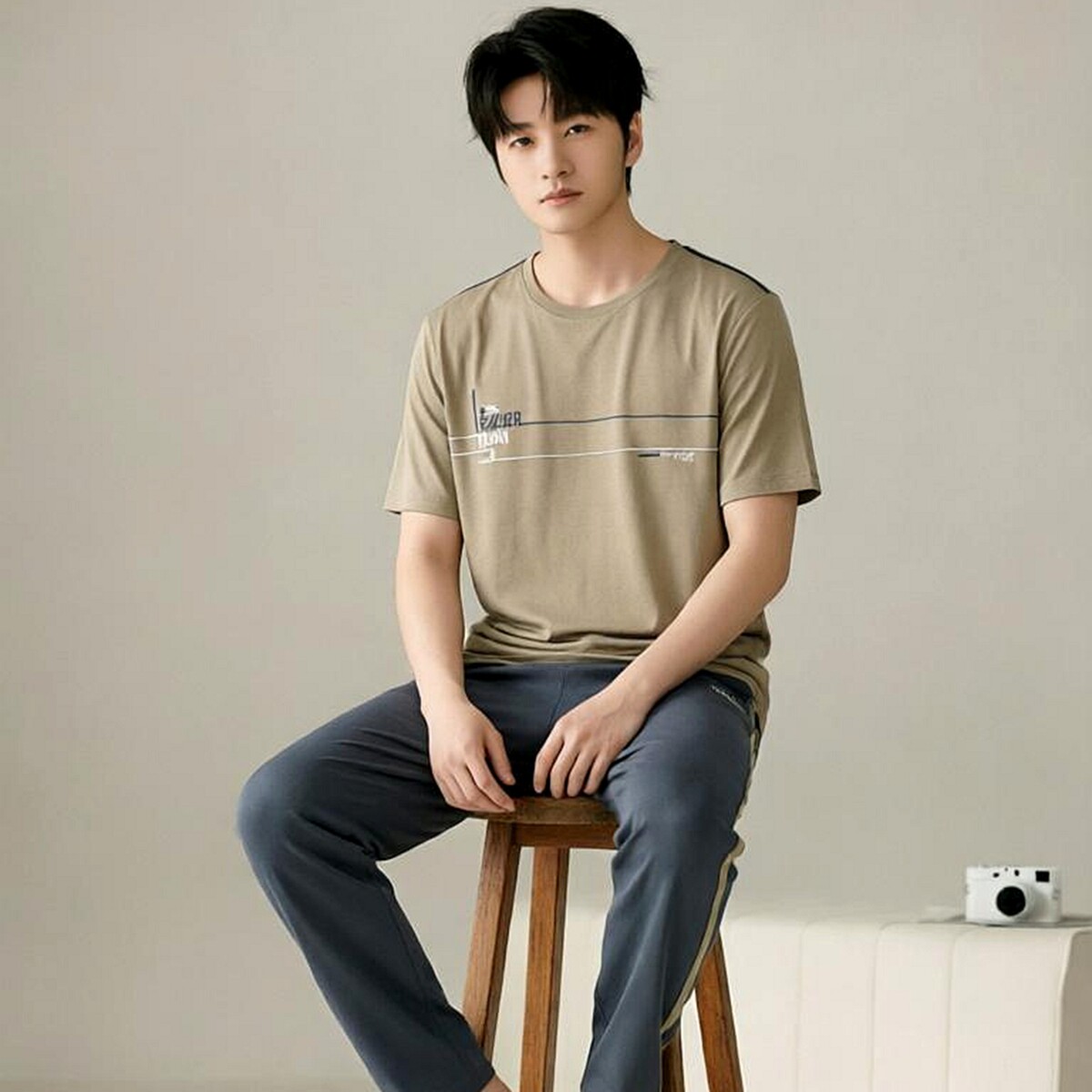 绮瑞睡衣男士春夏季短袖长裤莫代尔家居服薄款冰丝棉绸男大码套装