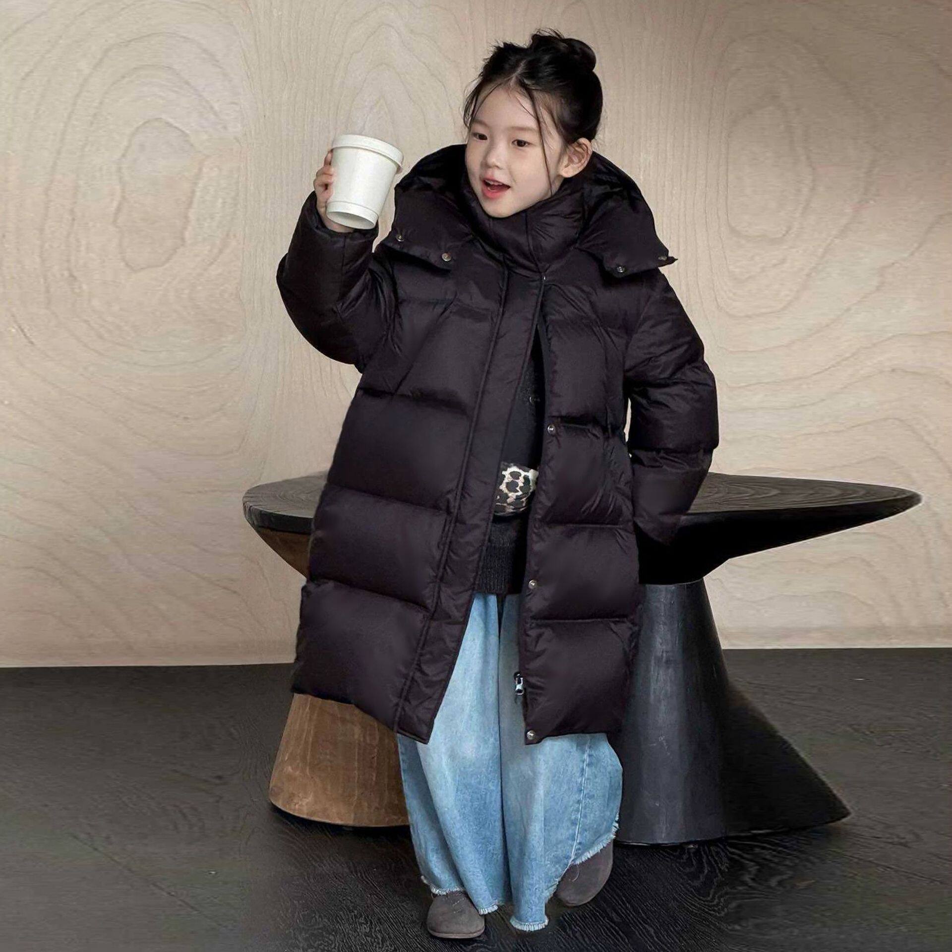 男女童加厚羽绒棉服中长款宽松连帽外套2025冬季新款儿童保暖童装