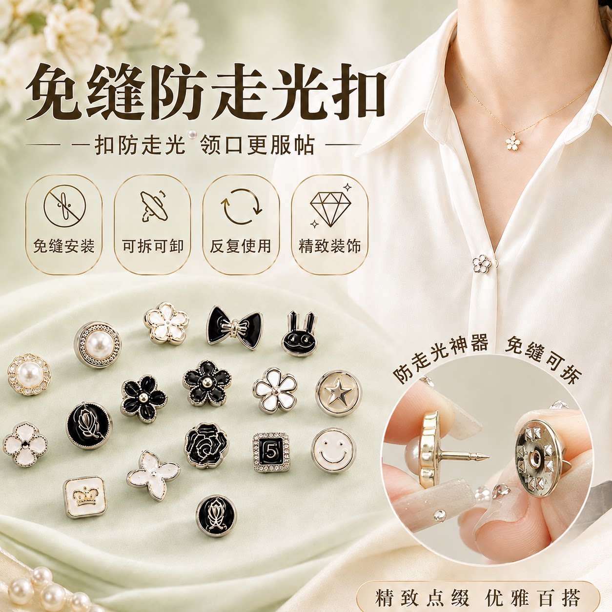 免缝隐形防走光百搭珍珠纽扣暗扣