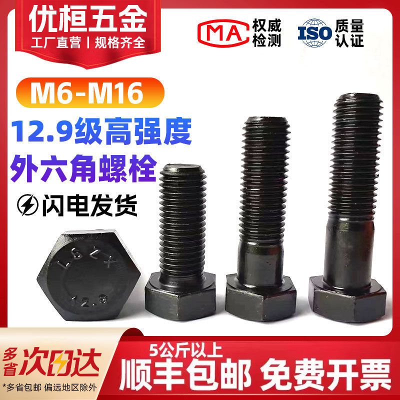 M6M8M10M12M14M16高强度外六角螺丝12.9级加长全牙螺栓合金钢螺杆
