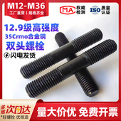 12.9级高强度双头螺丝模具螺杆压板螺柱螺栓丝杆M12M14M16M18 M36