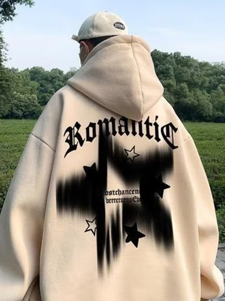 미국 복고풍 후드 티셔츠 남성 가을 겨울 특대 유행 브랜드 헤비 까마귀 하이 스트리트 힙합 루즈 자켓