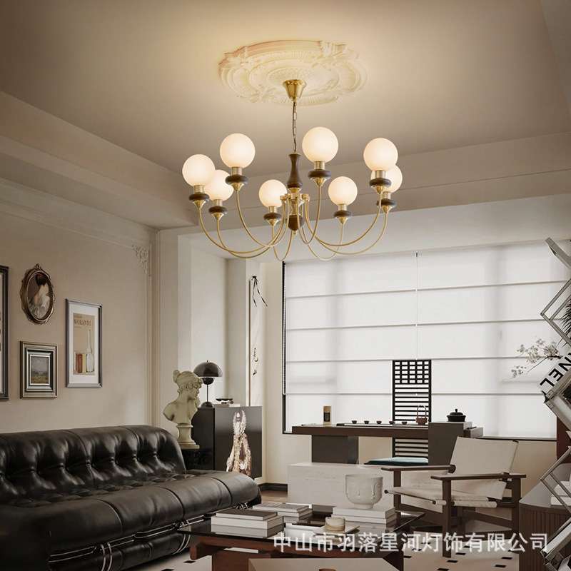 客厅吊灯 中古设计师样板间木艺法式护眼魔豆中山led灯具