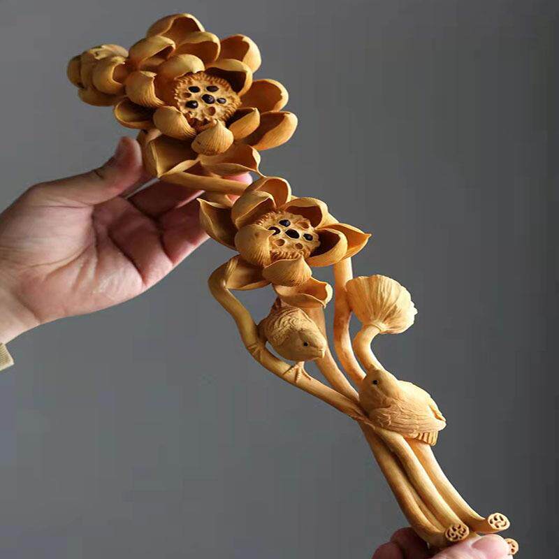 黄杨木雕手把件中式客厅玄关摆件实木工艺品收藏创意喜事连连如意