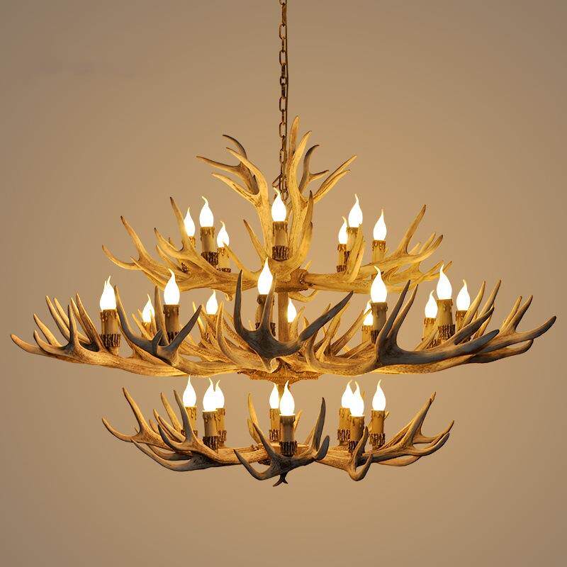 鹿角吊灯树脂美式乡村餐厅吊灯led灯酒店大堂三层工程灯具灯饰