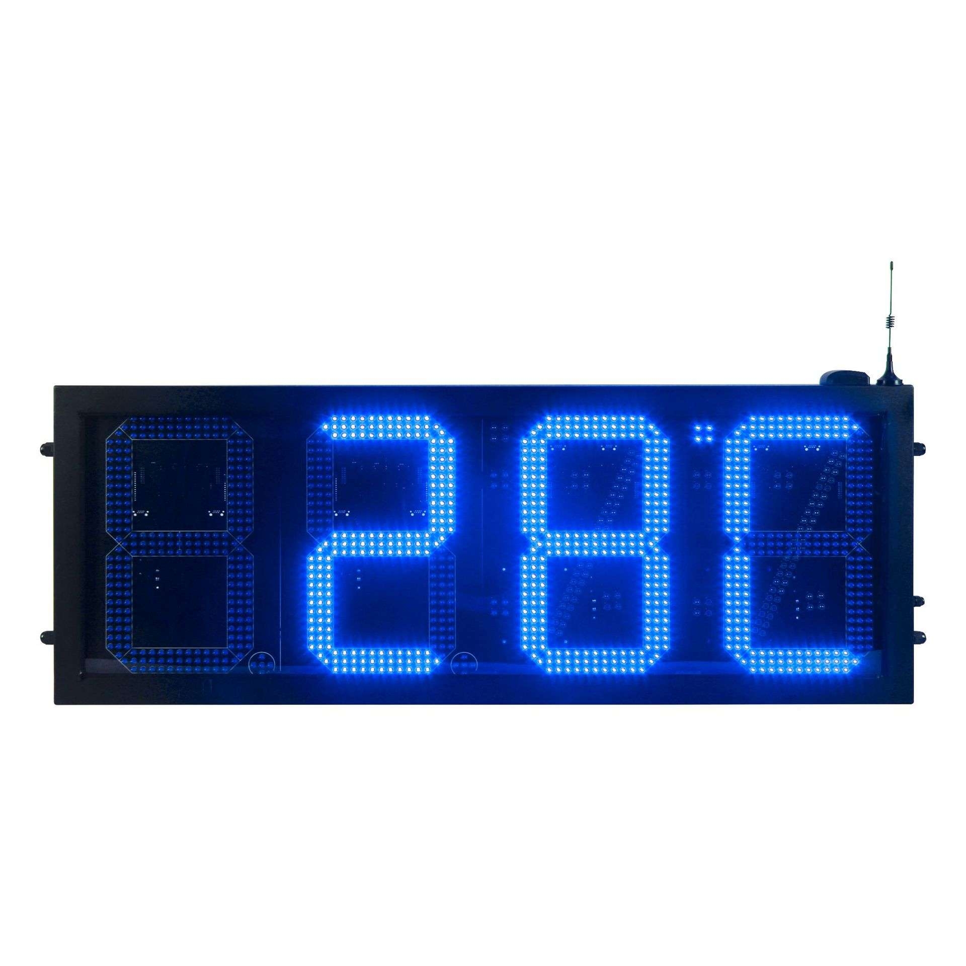 西班牙12寸蓝色LED数字时间温度显示屏户外防水时钟显示器制做