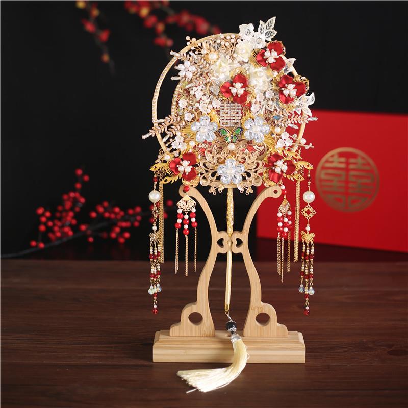 新娘喜扇秀禾服团扇结婚婚礼团扇古风扇子出嫁扇喜字扇中式手捧花